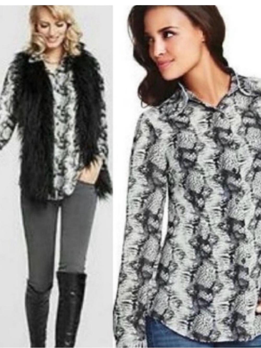 CAbi Black & White Abstract Printed Button-Down Shirt